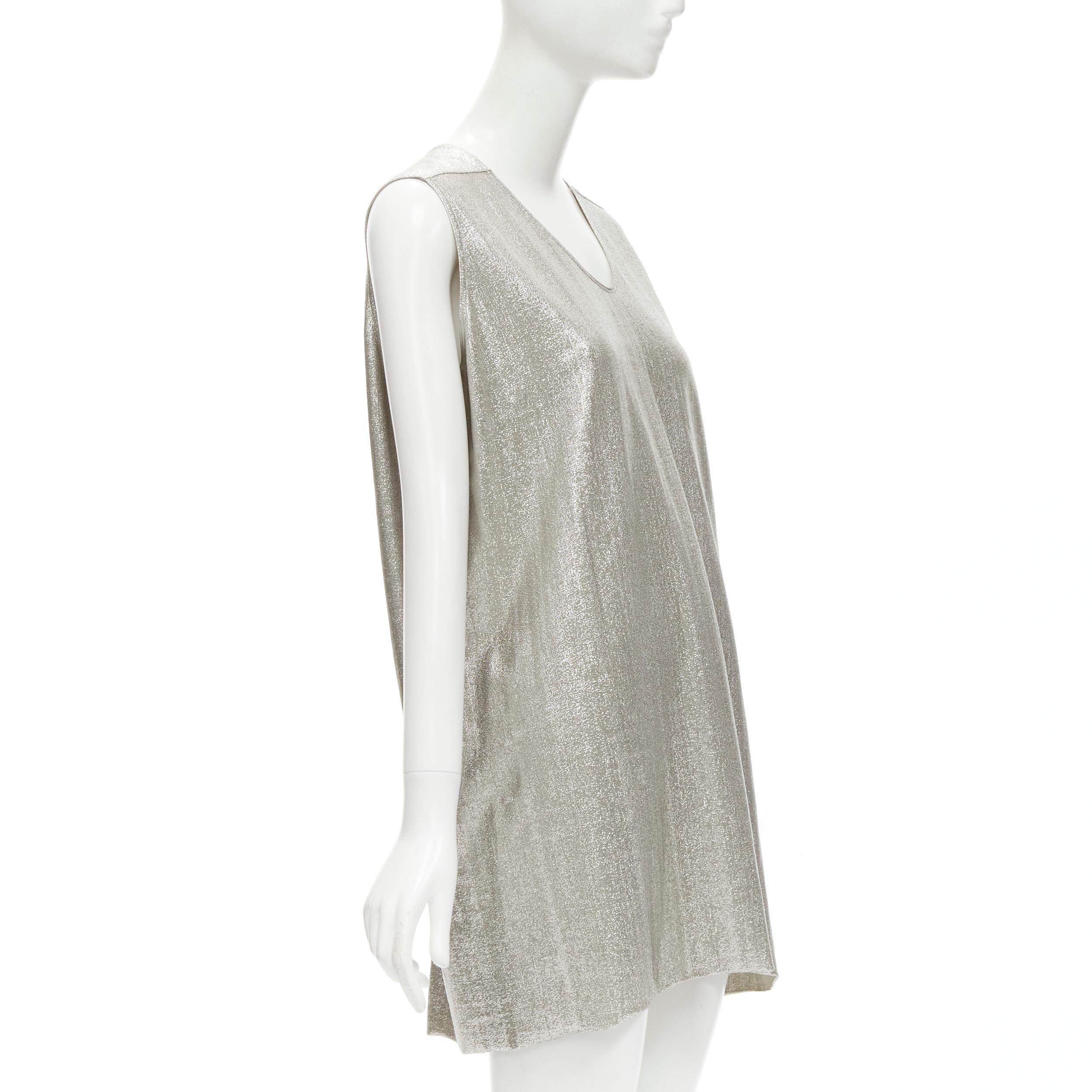 Silver RICK OWENS LILIES silver metallic scoop neck boxy relaxed tank dress IT42 M