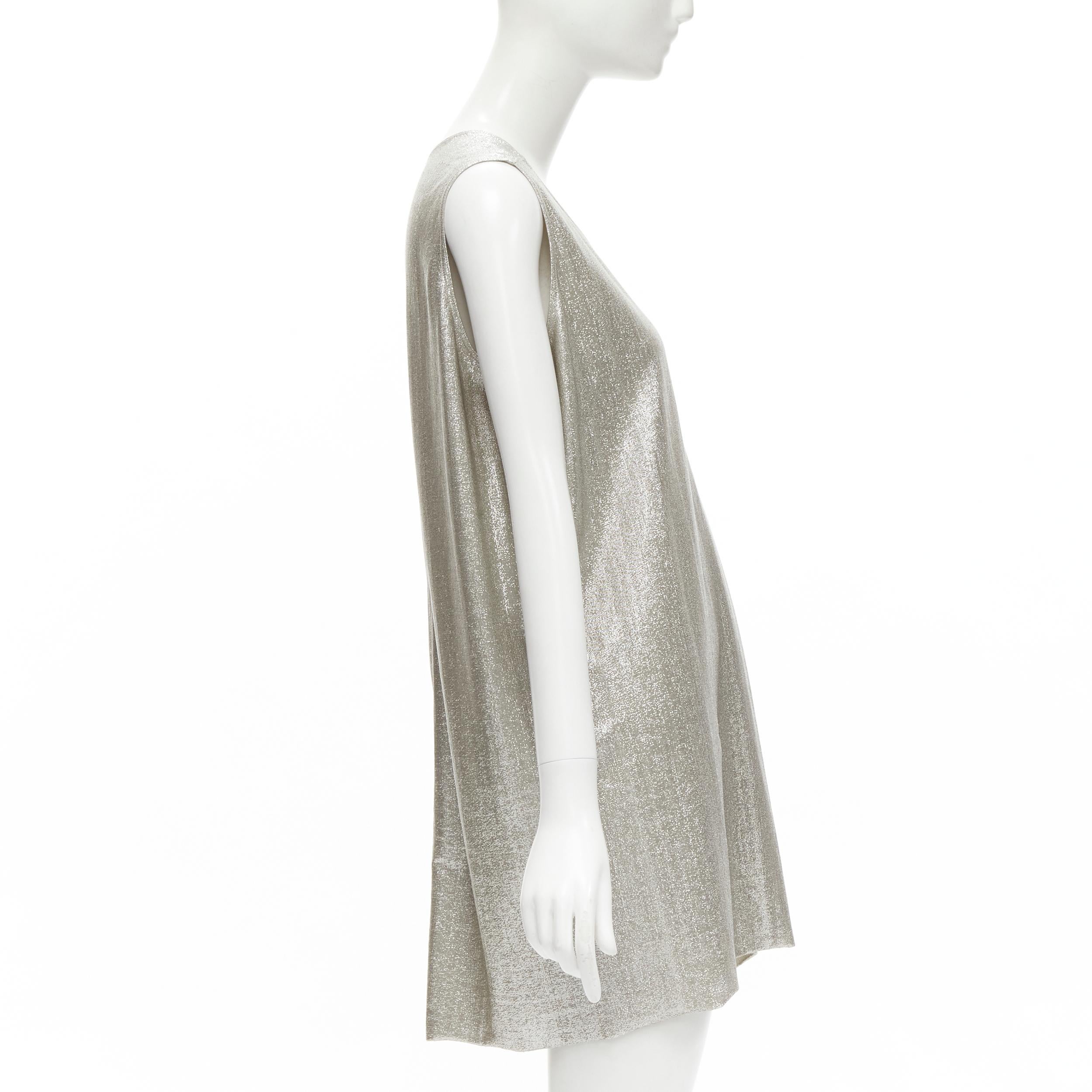 RICK OWENS LILIES silver metallic scoop neck boxy relaxed tank dress IT42 M In Excellent Condition In Hong Kong, NT