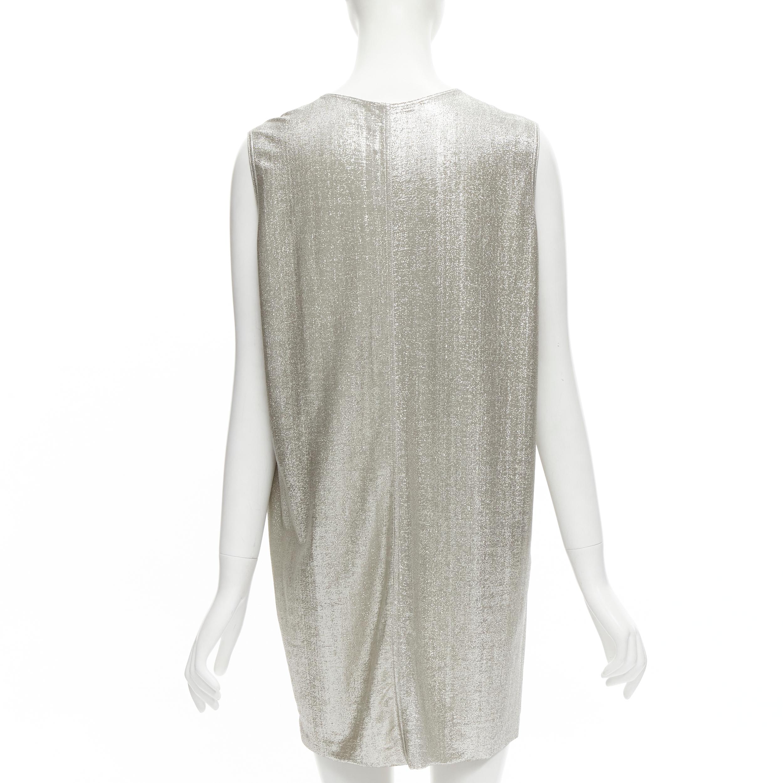 Women's RICK OWENS LILIES silver metallic scoop neck boxy relaxed tank dress IT42 M