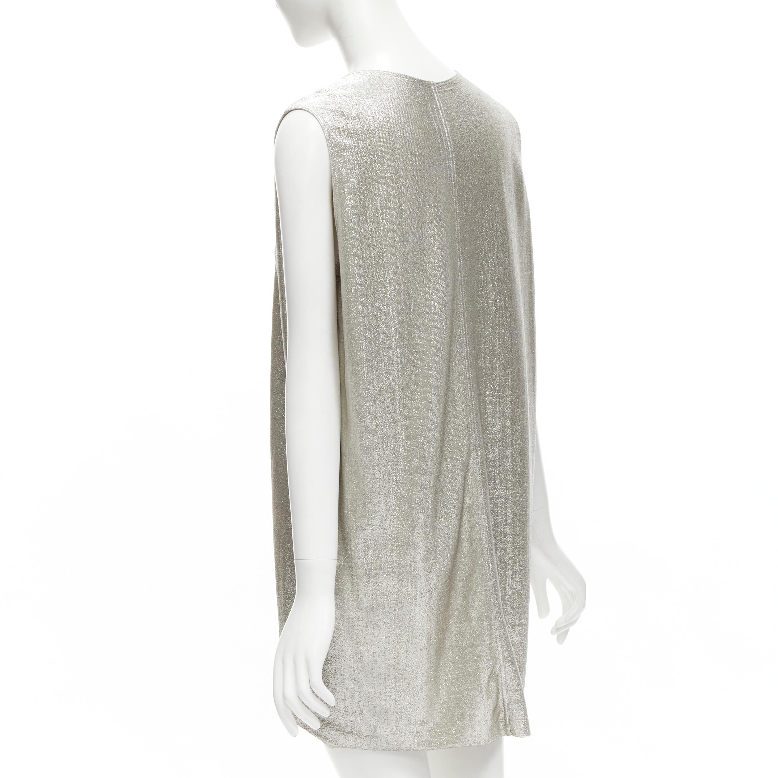 RICK OWENS LILIES silver metallic scoop neck boxy relaxed tank dress IT42 M 1
