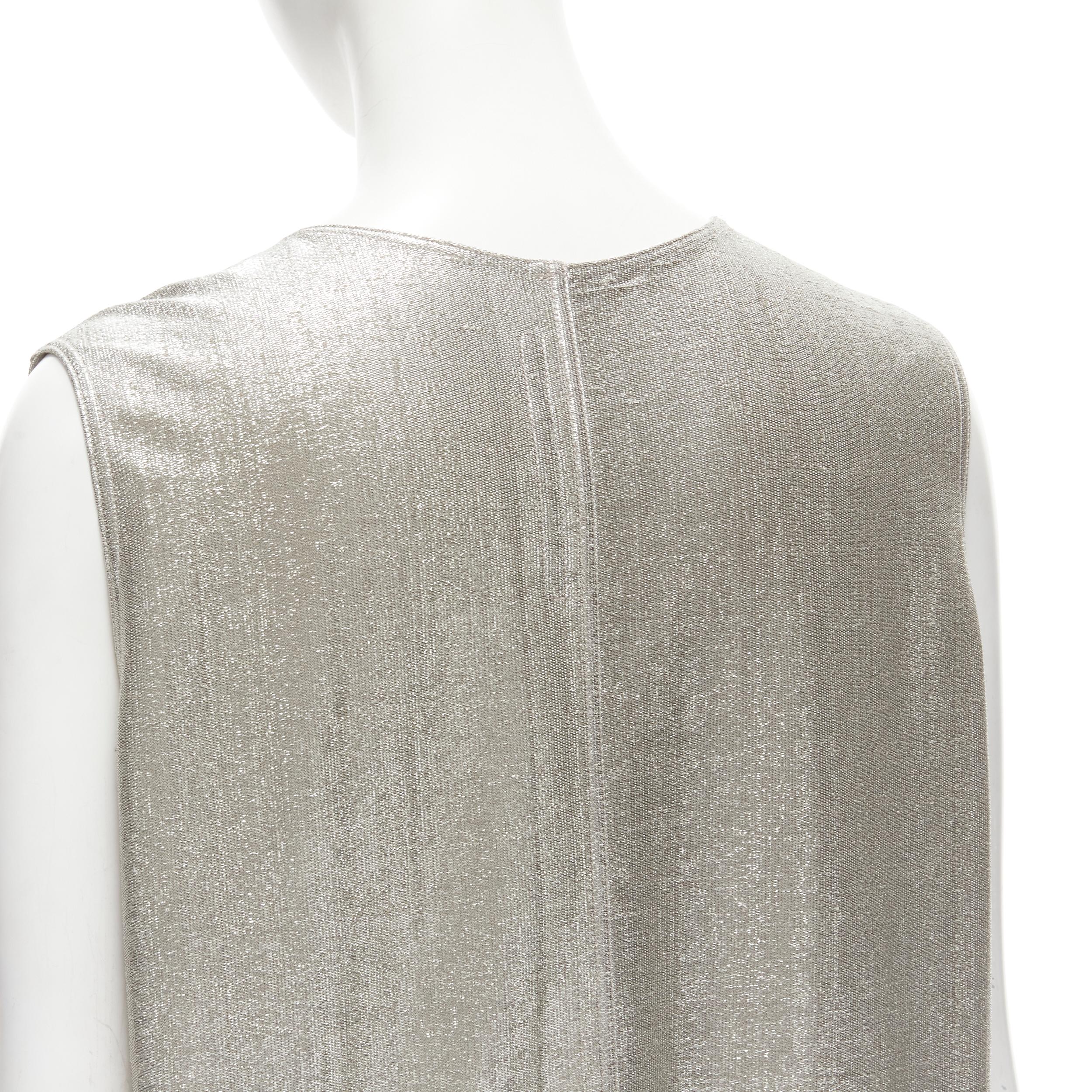 RICK OWENS LILIES silver metallic scoop neck boxy relaxed tank dress IT42 M 3