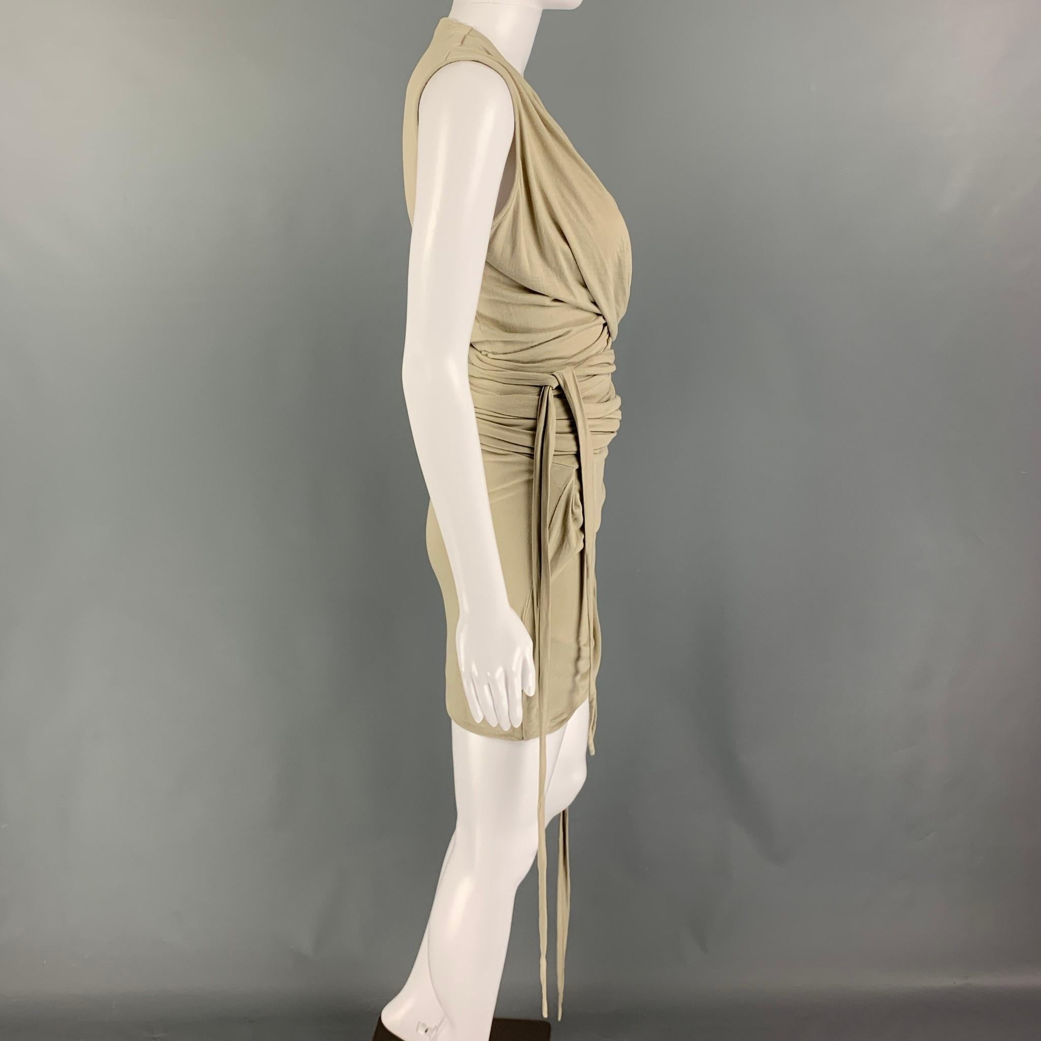 RICK OWENS LILIES SS23 Size 4 Grey Sage Viscose EDFU EMMA Mini Dress In Excellent Condition In San Francisco, CA