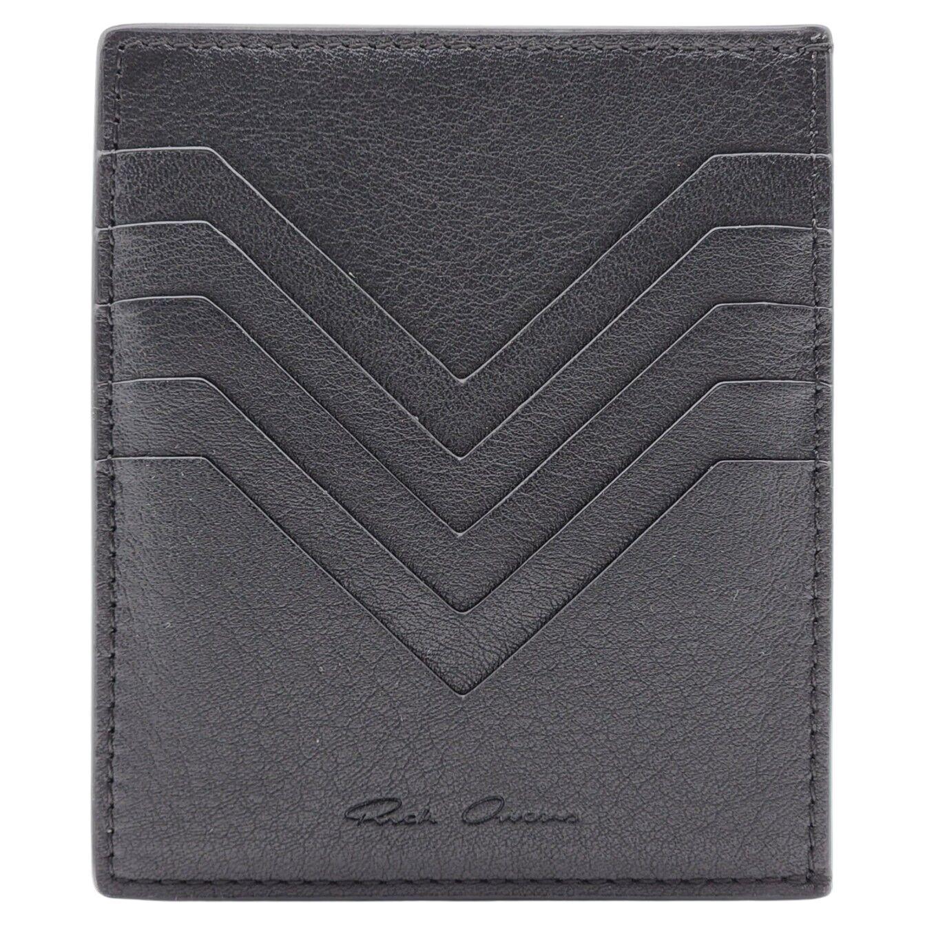 Rick Owens Logo Stamp Cardholder Leather Wallet in Black For Sale