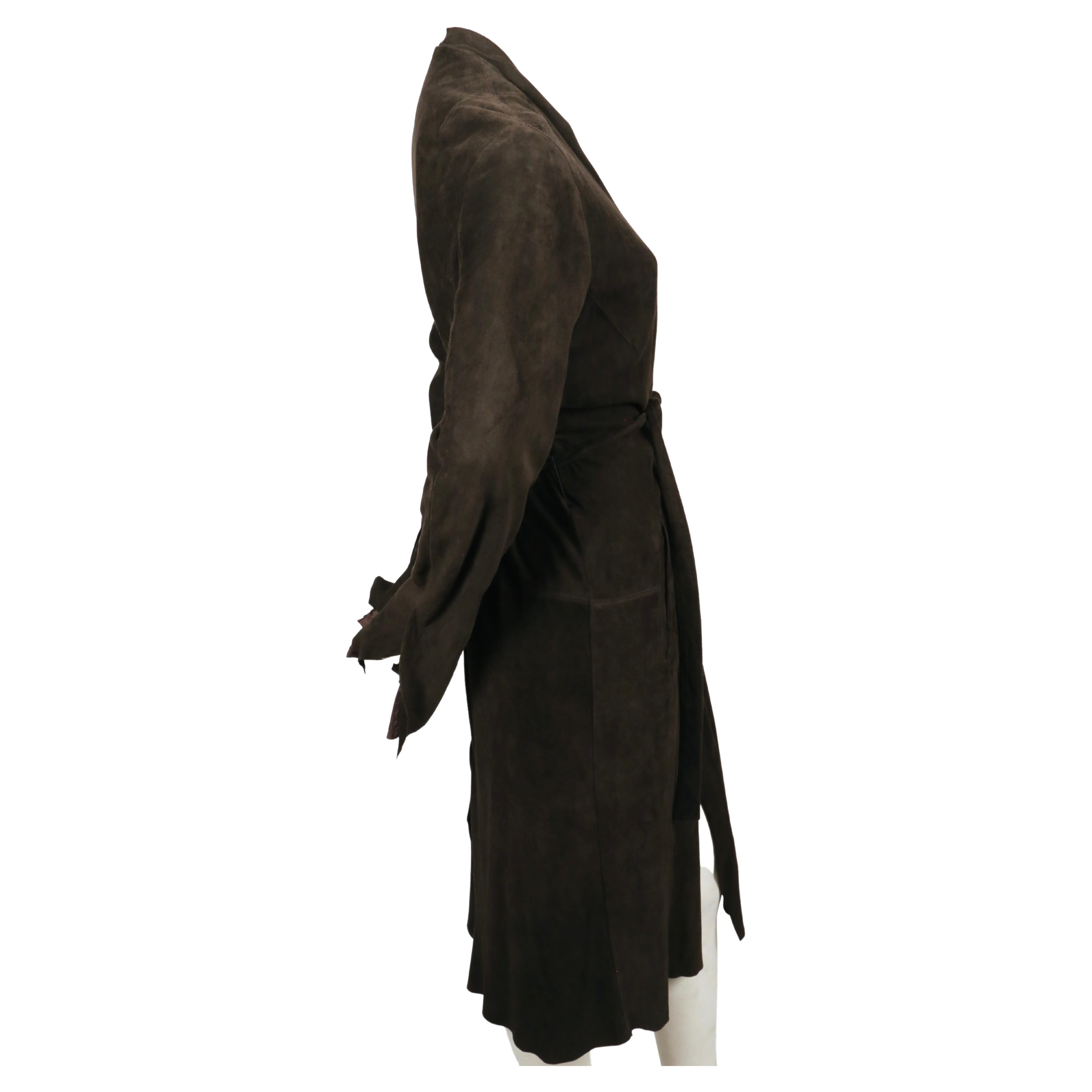 RICK OWENS long brown suede wrap coat In Good Condition In San Fransisco, CA