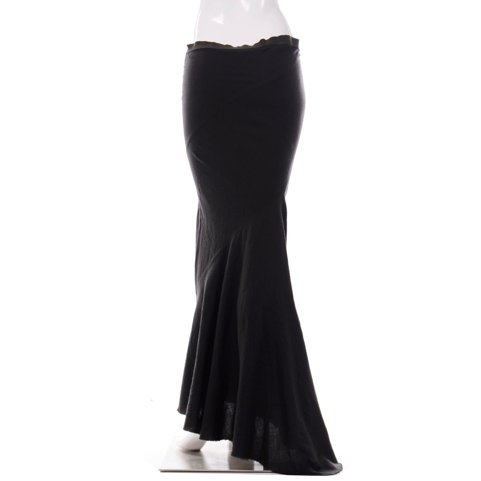 Black Rick Owens Long Dark Grey Wool Bias Cut Skirt Fall/Winter 2005 Moog Collection