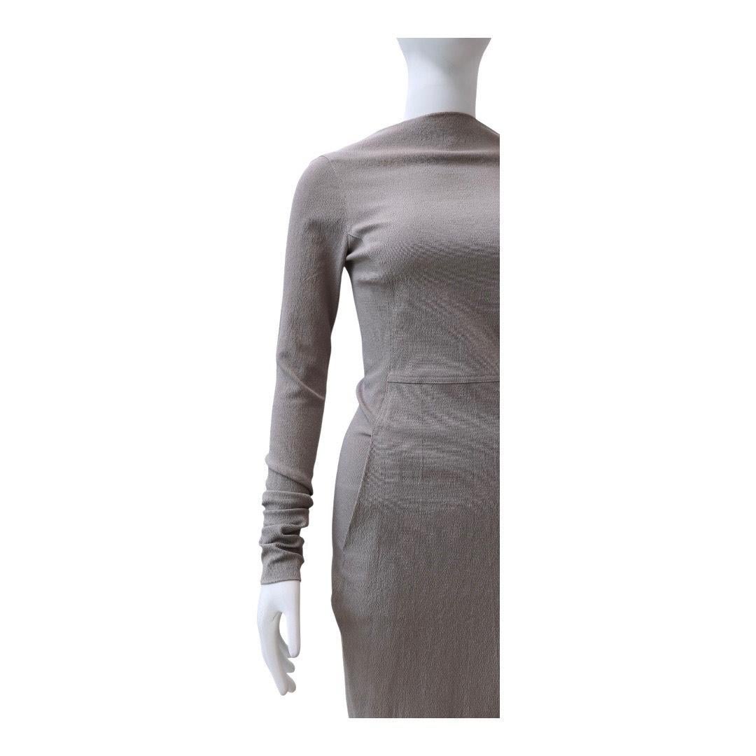Gray Rick Owens Long-Sleeved Bodycon Midi Dress For Sale