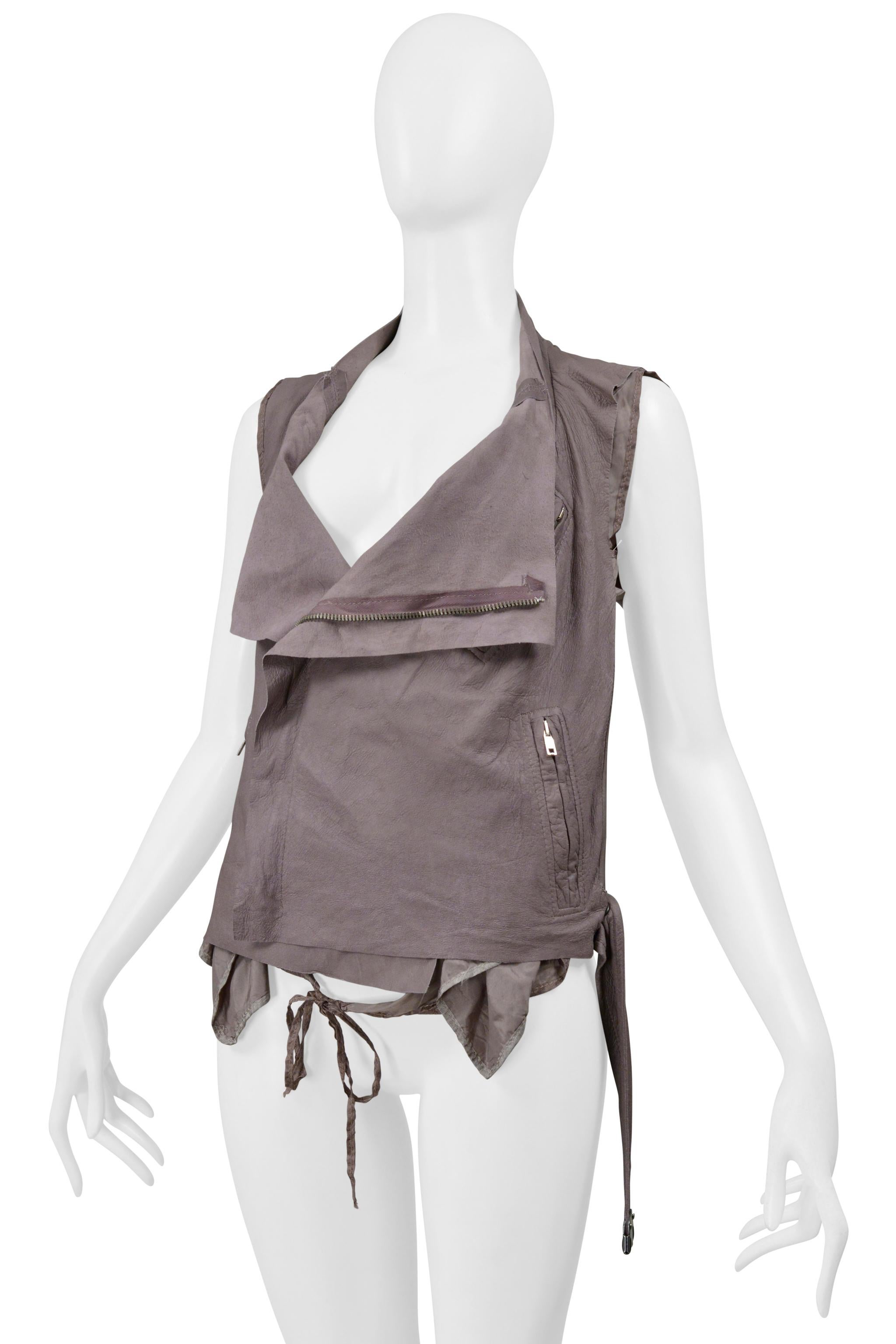 Gray Rick Owens Mauve Leather Backless Motorcycle Biker Vest 2004 For Sale
