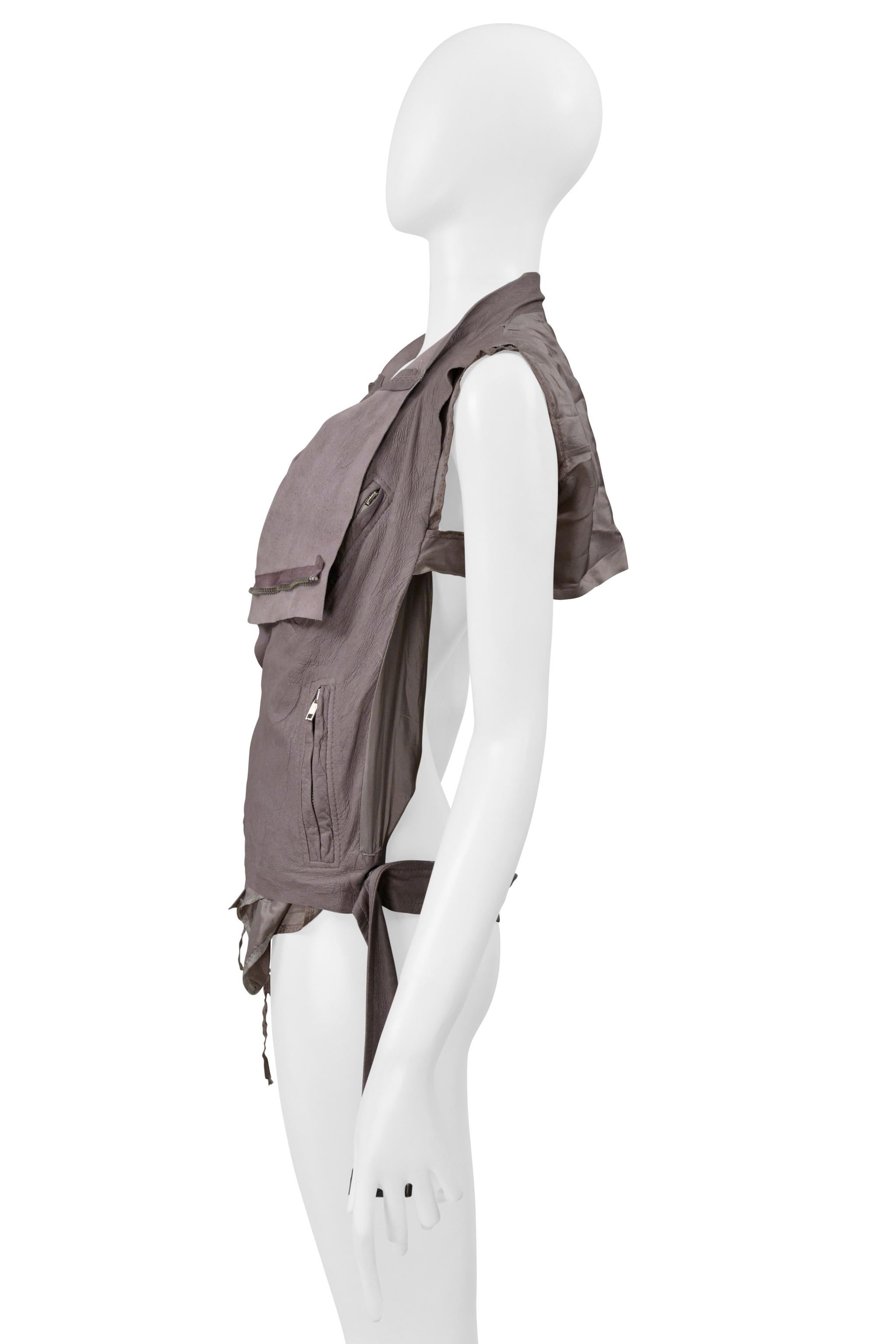 Rick Owens Mauve Leather Backless Motorcycle Biker Vest 2004 In Excellent Condition For Sale In Los Angeles, CA