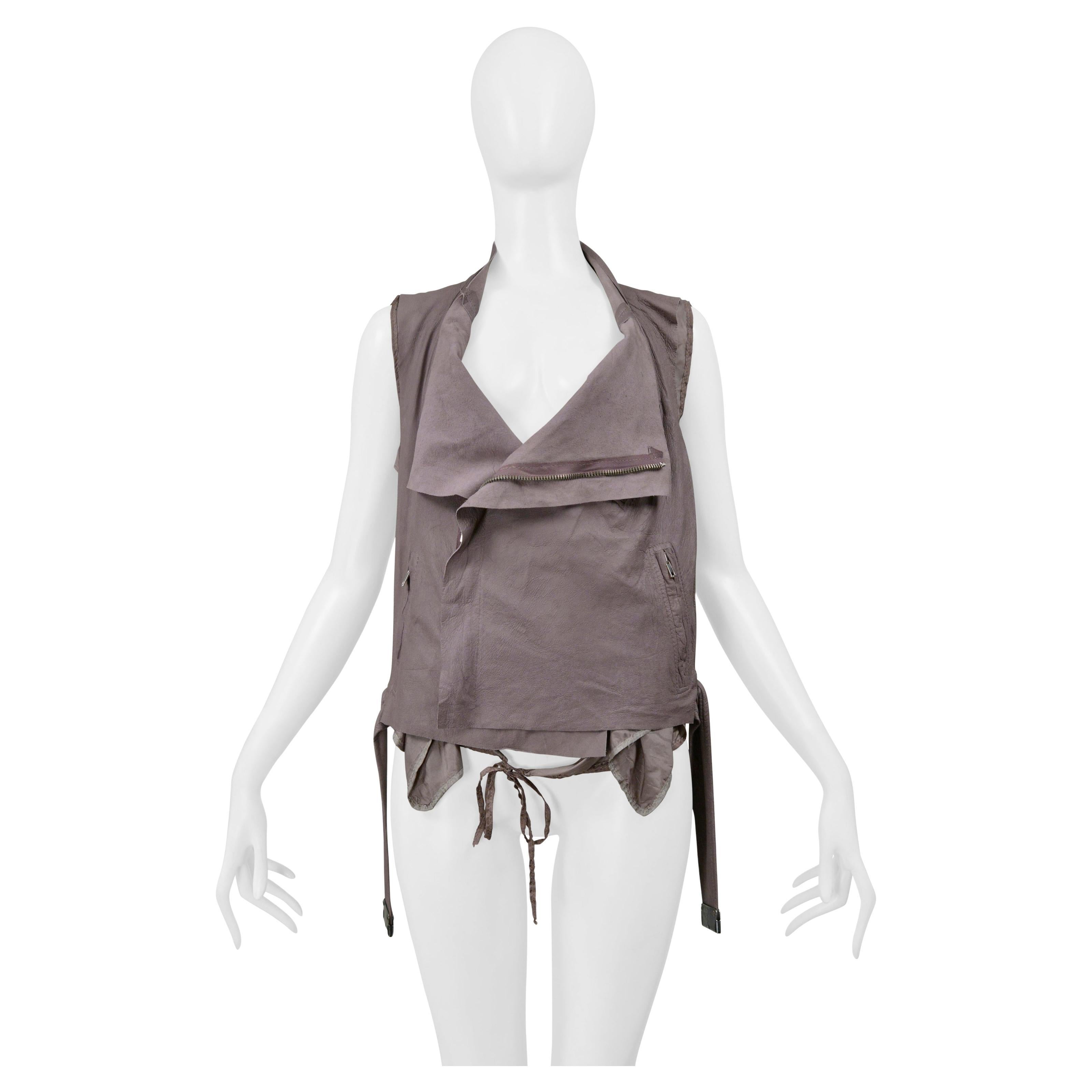 Rick Owens Mauve Leather Backless Motorcycle Biker Vest 2004 For Sale