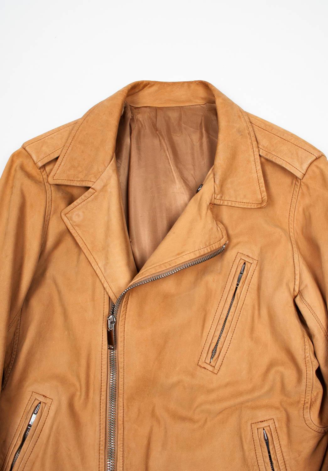 Orange Rick Owens Men Leather Jacket Biker Size 50/M For Sale