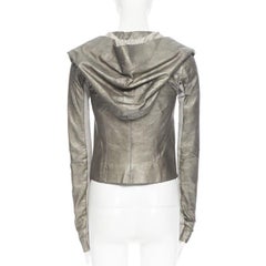 RICK OWENS metallic gold distressed supple leather cropped biker jacket US4