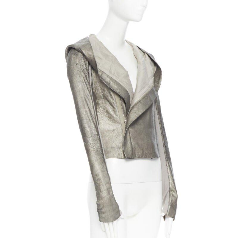 RICK OWENS metallic gold distressed supple leather cropped biker jacket US4 In Good Condition In Hong Kong, NT