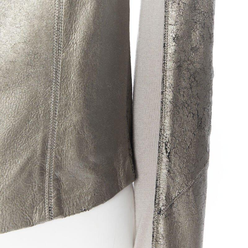 RICK OWENS metallic gold distressed supple leather cropped biker jacket US4 3