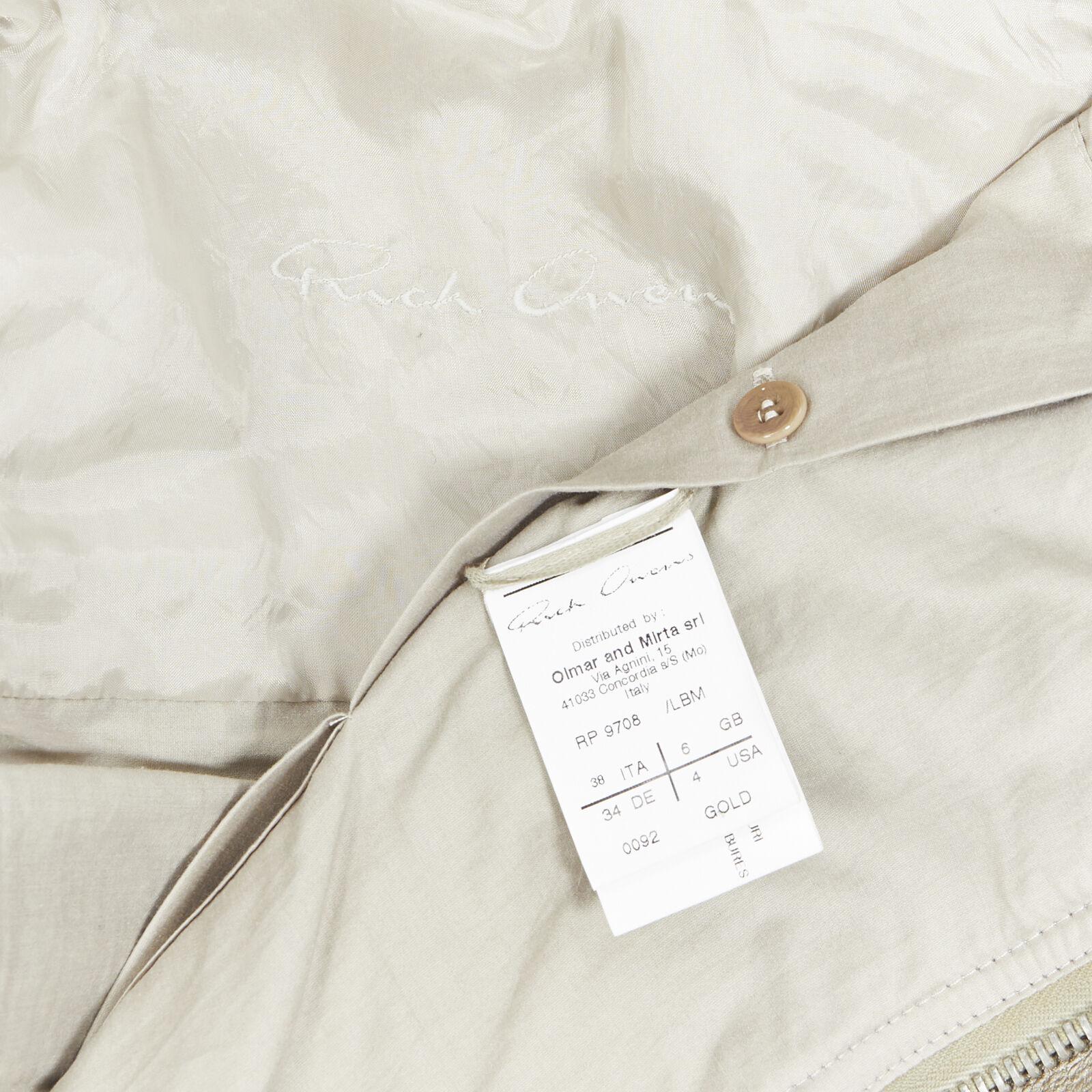 RICK OWENS metallic light gold leather draped motorcycle biker jacket  IT38 XS 2