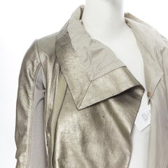 RICK OWENS metallic light gold leather draped motorcycle biker jacket  IT38 XS