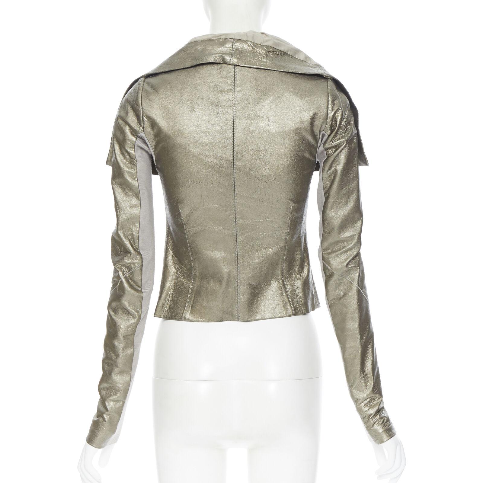 Gray RICK OWENS metallic light gold leather draped motorcycle biker jacket  IT38 XS