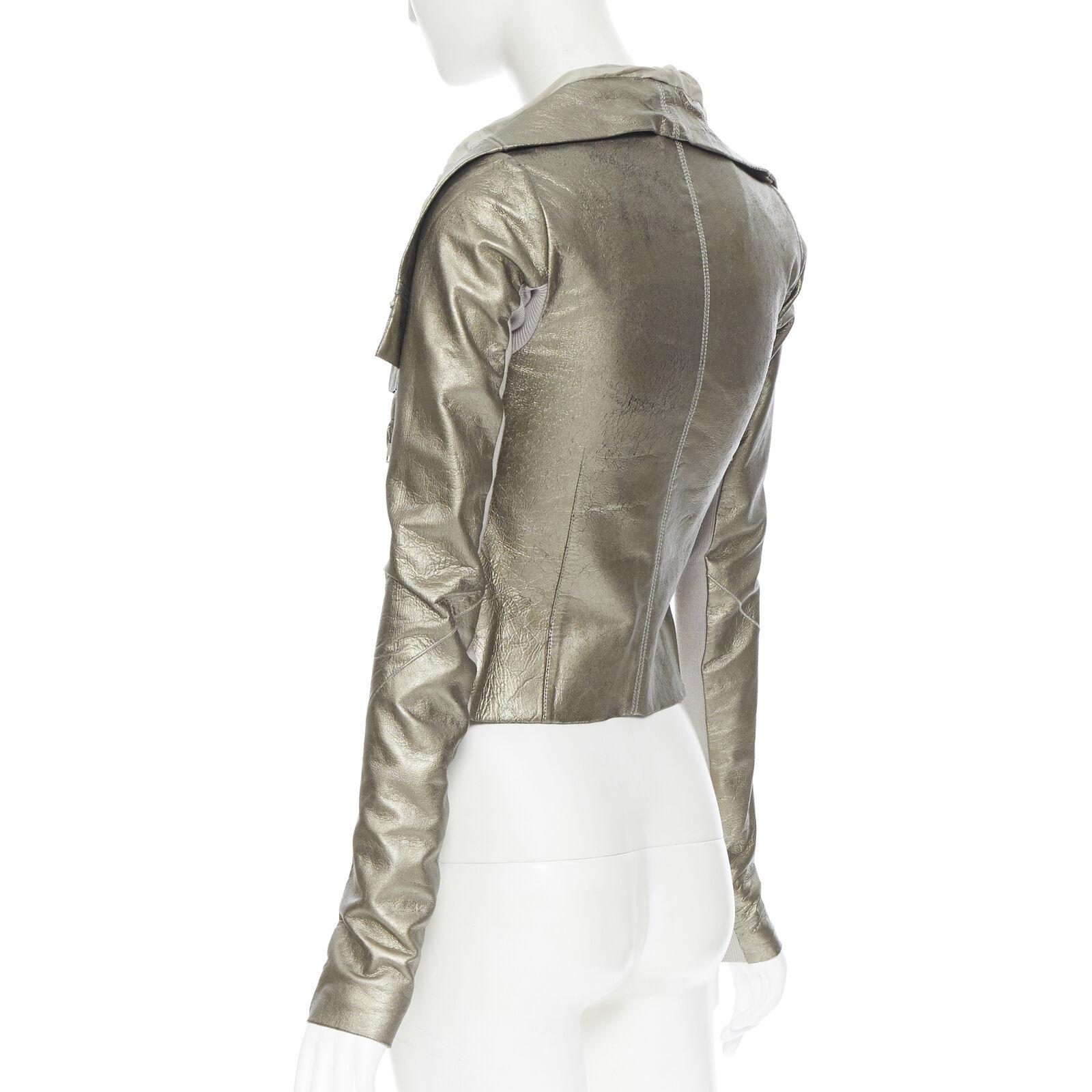 RICK OWENS metallic light gold leather draped motorcycle biker jacket  IT38 XS In Good Condition In Hong Kong, NT