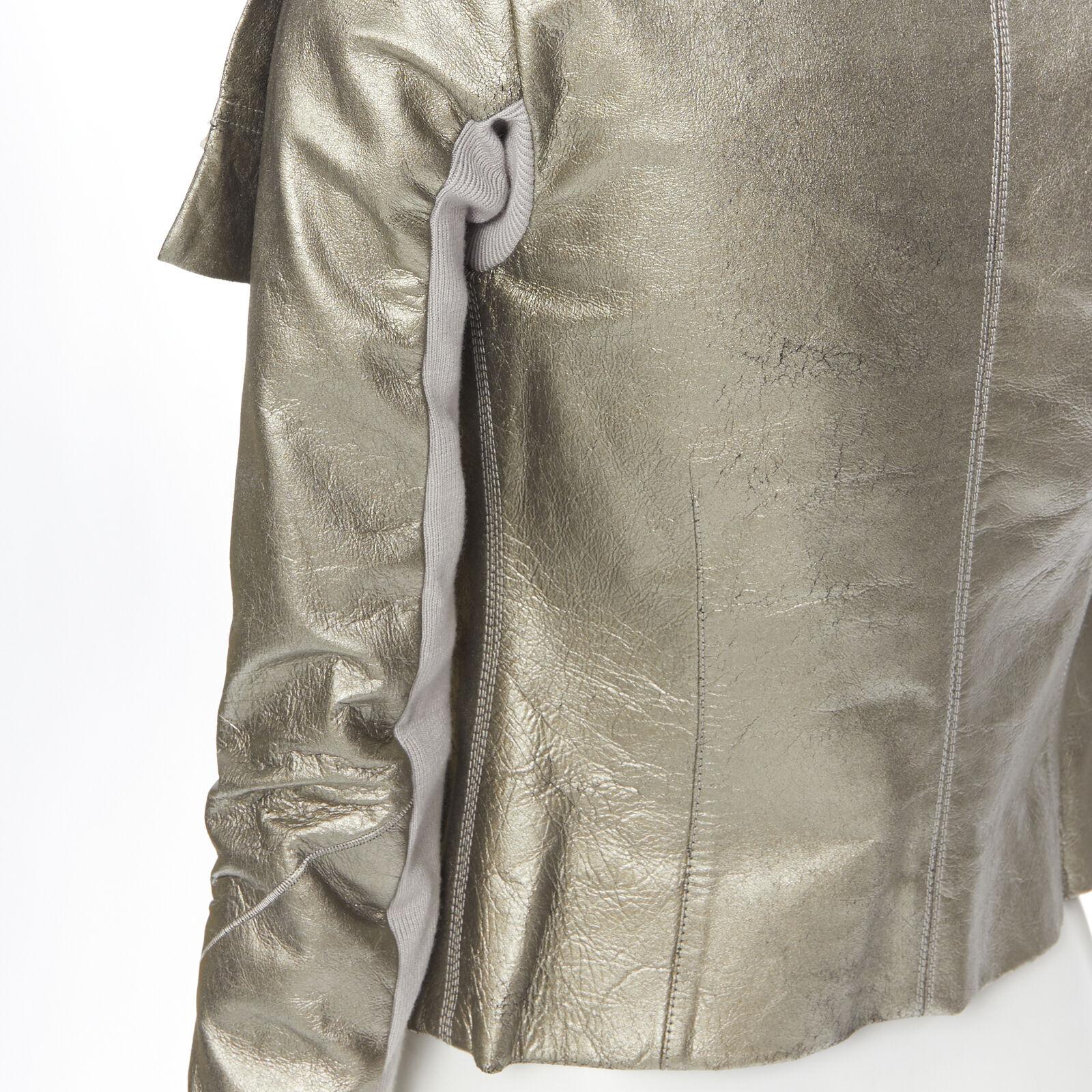 Women's RICK OWENS metallic light gold leather draped motorcycle biker jacket  IT38 XS