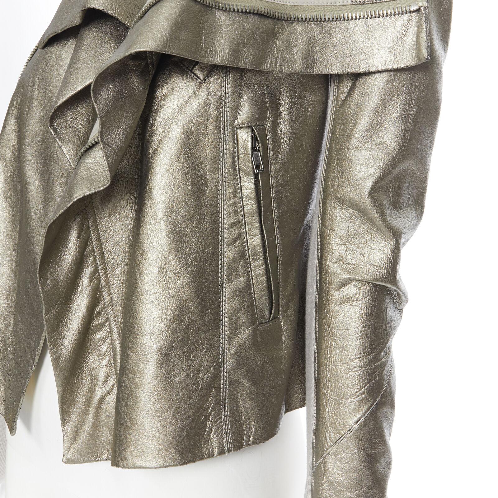 RICK OWENS metallic light gold leather draped motorcycle biker jacket  IT38 XS 1