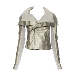 RICK OWENS metallic light gold leather draped motorcycle biker jacket IT38 XS