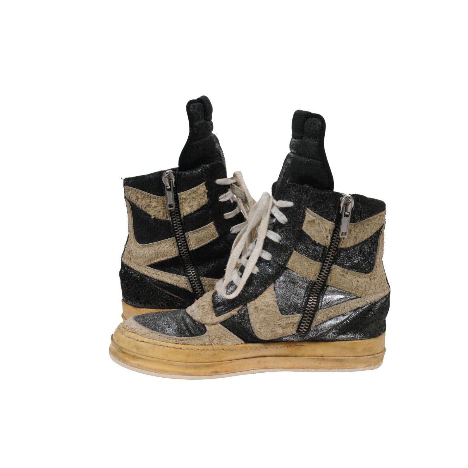Rick Owens Mohawk Dunks Taglia US9 EU 42 Nero Classic Leather Metallizzato Distressed in vendita 7