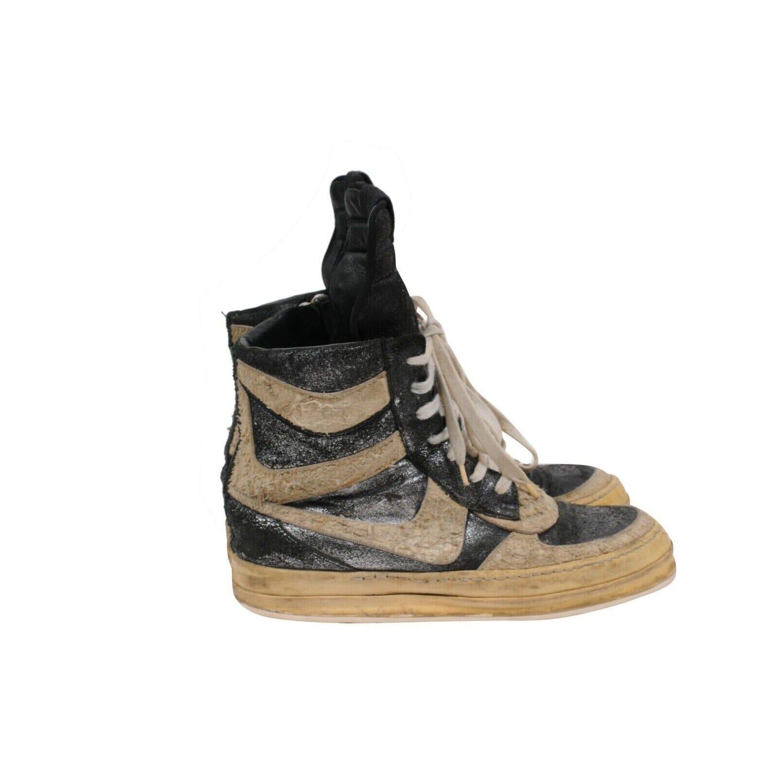 Rick Owens Mohawk Dunks Taglia US9 EU 42 Nero Classic Leather Metallizzato Distressed in vendita 8
