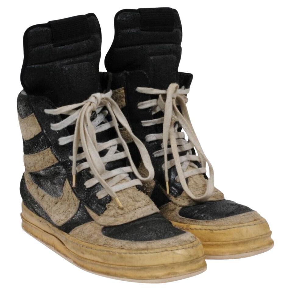 Rick Owens Mohawk Dunks Taglia US9 EU 42 Nero Classic Leather Metallizzato Distressed in vendita