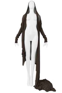 Rick Owens  Mud Brown Cardigan Sweater With Attached Scarf 2004
