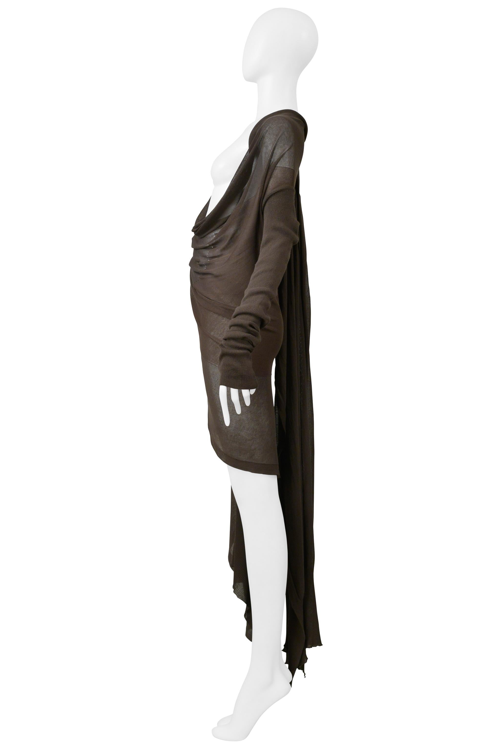 Rick Owens  Maglione cardigan marrone fango con sciarpa allegata 2004 in vendita 1