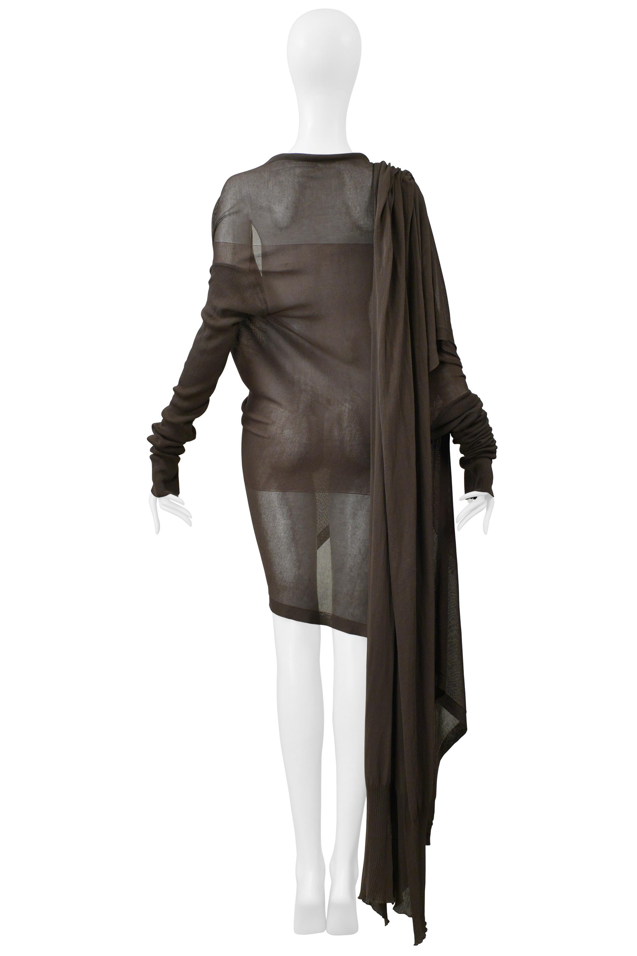 Rick Owens  Maglione cardigan marrone fango con sciarpa allegata 2004 in vendita 2