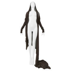 Rick Owens  Maglione cardigan marrone fango con sciarpa allegata 2004