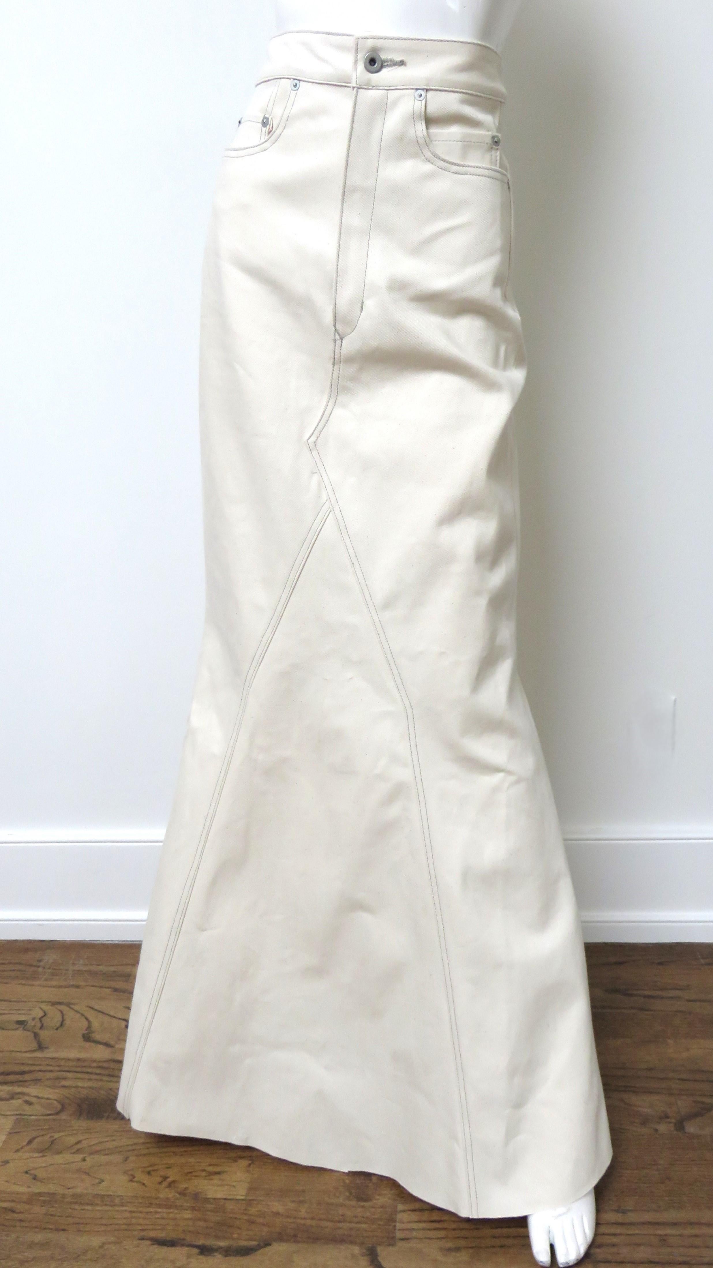 Gray Rick Owens New Off White Selvedged Denim Fogachine SS 2022 Maxi Skirt