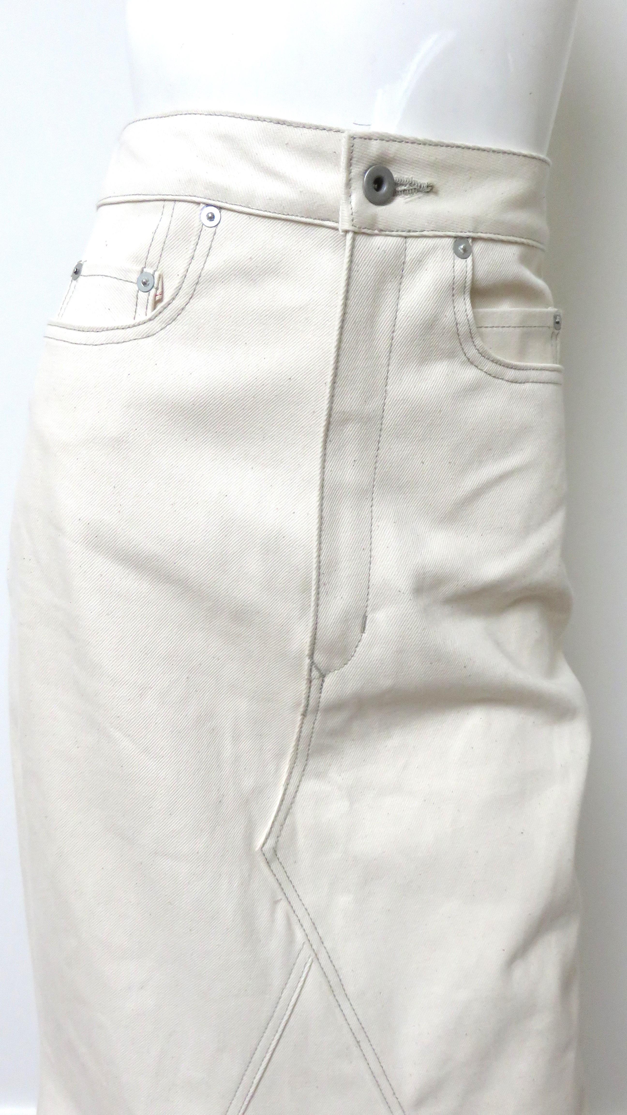 Rick Owens New Off White Selvedged Denim Fogachine SS 2022 Maxi Skirt In New Condition In Water Mill, NY