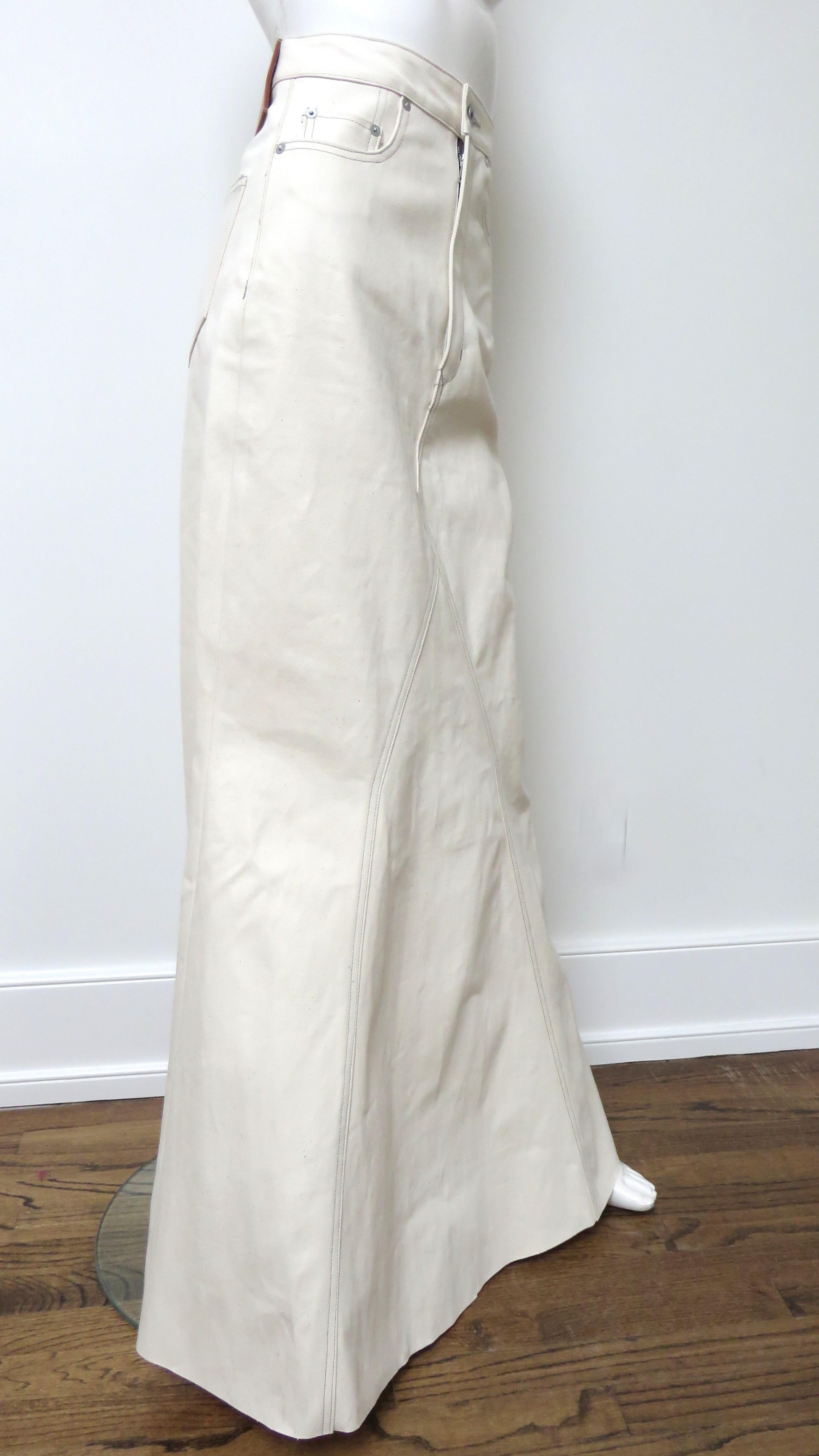 Women's Rick Owens New Off White Selvedged Denim Fogachine SS 2022 Maxi Skirt