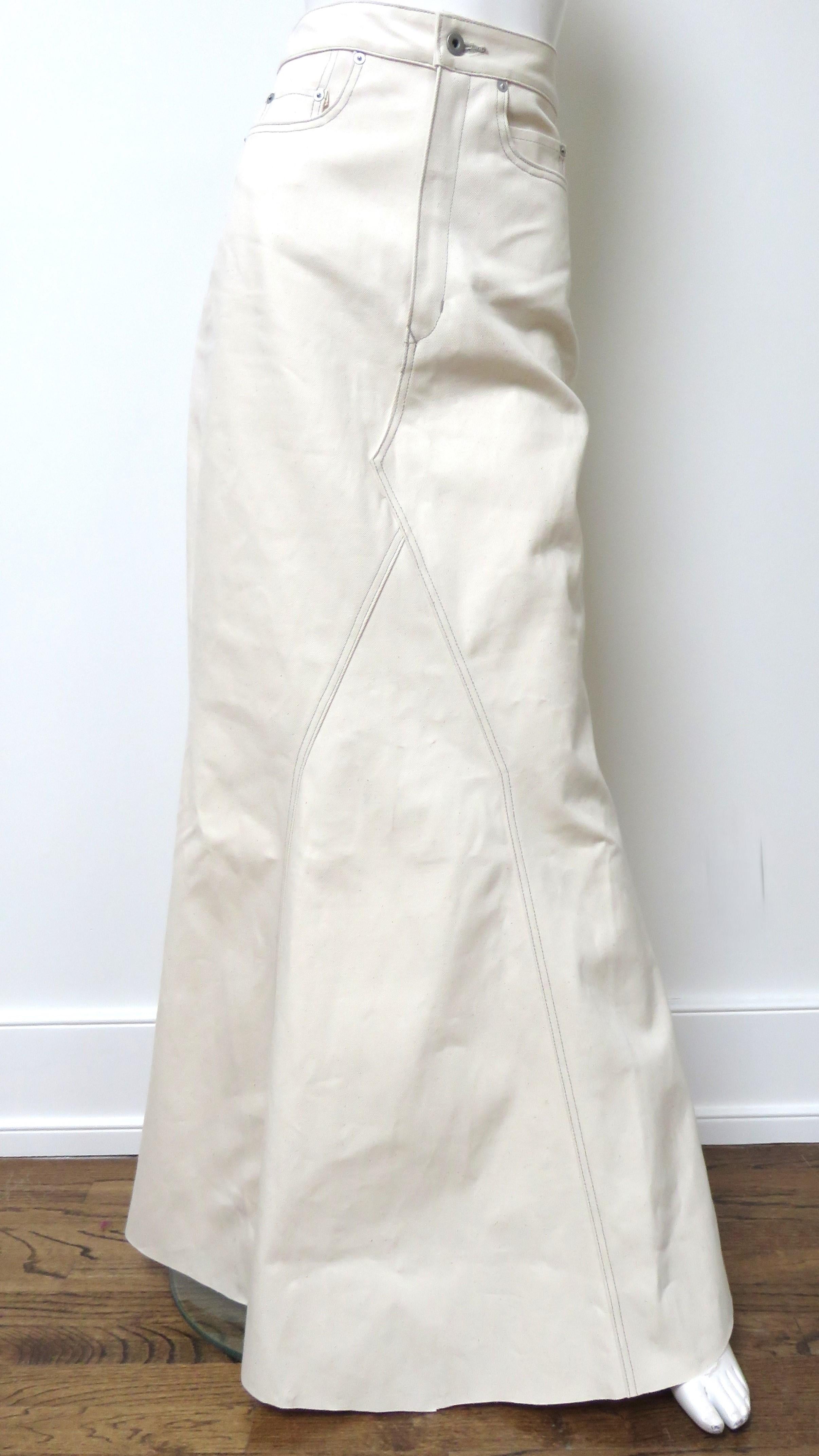 Rick Owens New Off White Selvedged Denim Fogachine SS 2022 Maxi Skirt 1