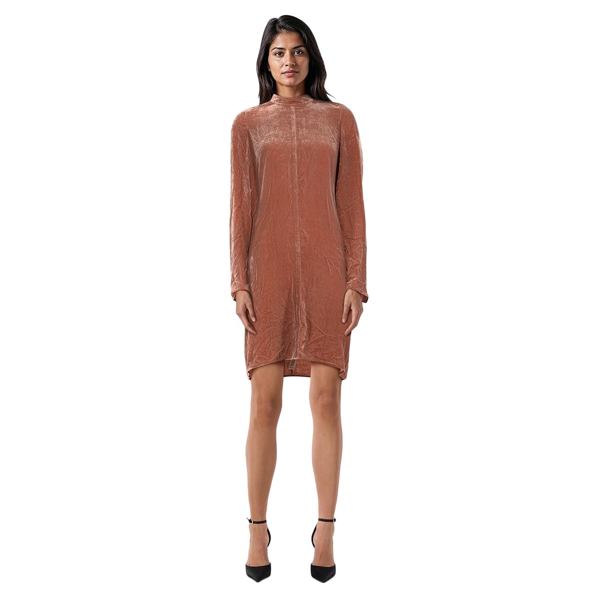 Rick Owens Pink Velvet Long Sleeve Dress Size M For Sale