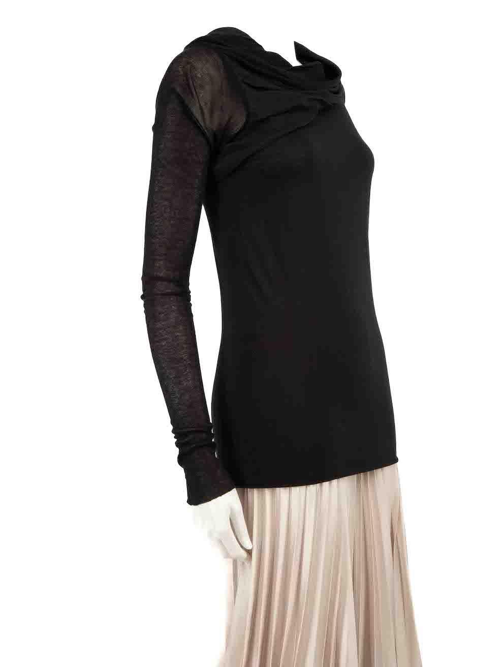 CONDITION is Very good. Hardly any visible wear to top is evident on this used Rick Owens Lilies designer resale item.
 
 Details
 Black
 Viscose
 Long sleeves top
 Stretchy
 Cowl draped neckline
 
 
 Made in Italy
 
 Composition
 70% Viscose, 15%