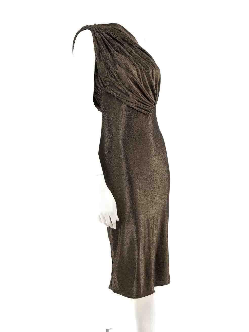 CONDITION is Very good. Minimal wear to dress is evident. Minimal wear to left side seam where a tiny cut is visible on this used Rick Owens Lilies designer resale item.
 
 
 
 Details
 
 
 Gold - metallic thread
 
 Viscose
 
 Bodycon dress
 
