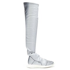 RICK OWENS Runner Stretch silver black knee hi boot sneaker EU39