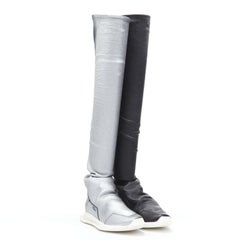 RICK OWENS Runner Stretch silver black knee hi boot sneaker EU39