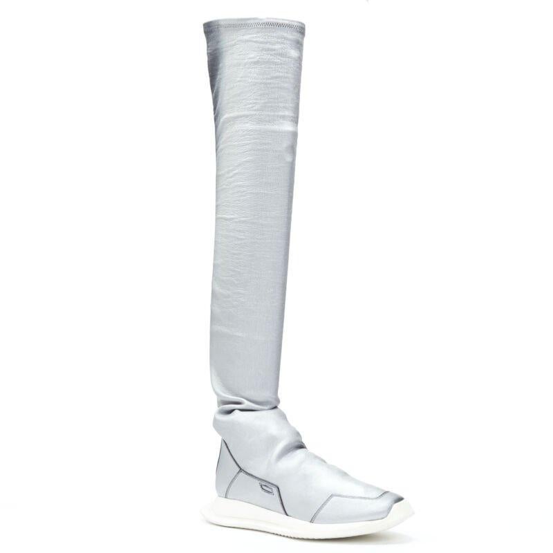 Grigio RICK Owens Runner Stretch argento nero ginocchio hi boot sneaker EU39 in vendita