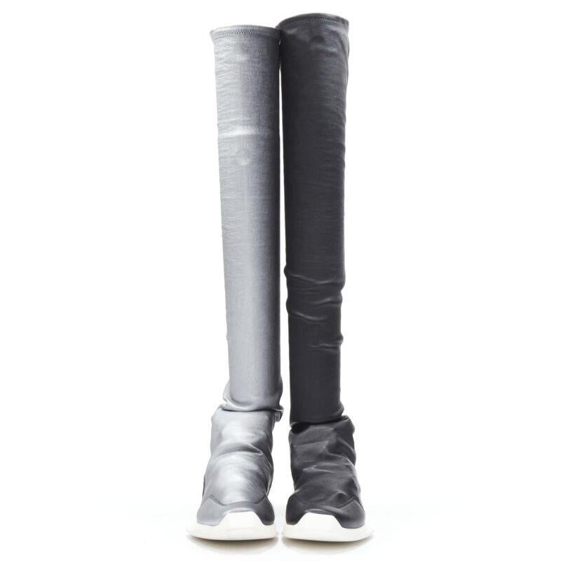 RICK Owens Runner Stretch argento nero ginocchio hi boot sneaker EU39 In condizioni ottime in vendita a Hong Kong, NT