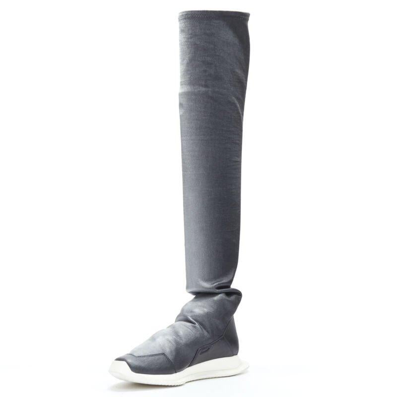 Donna RICK Owens Runner Stretch argento nero ginocchio hi boot sneaker EU39 in vendita