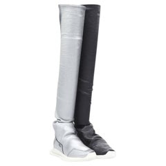 RICK OWENS Runner Stretch silver black knee hi boot sneaker EU39