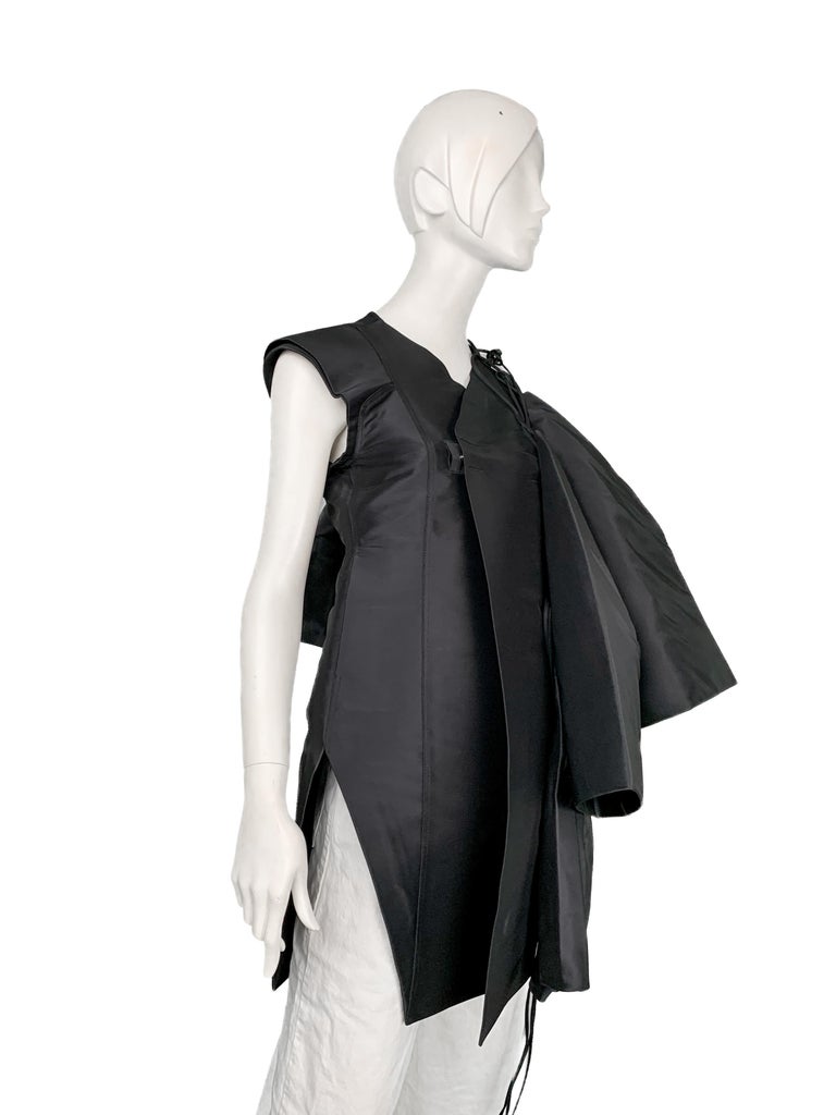 New w/Tags Rick Owens Runway SS 2015 Faun Silk Sleeveless Jacket, Vest in Black For Sale 1