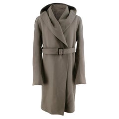 Rick Owens Sage-Grey Shawl Hooded Long Coat