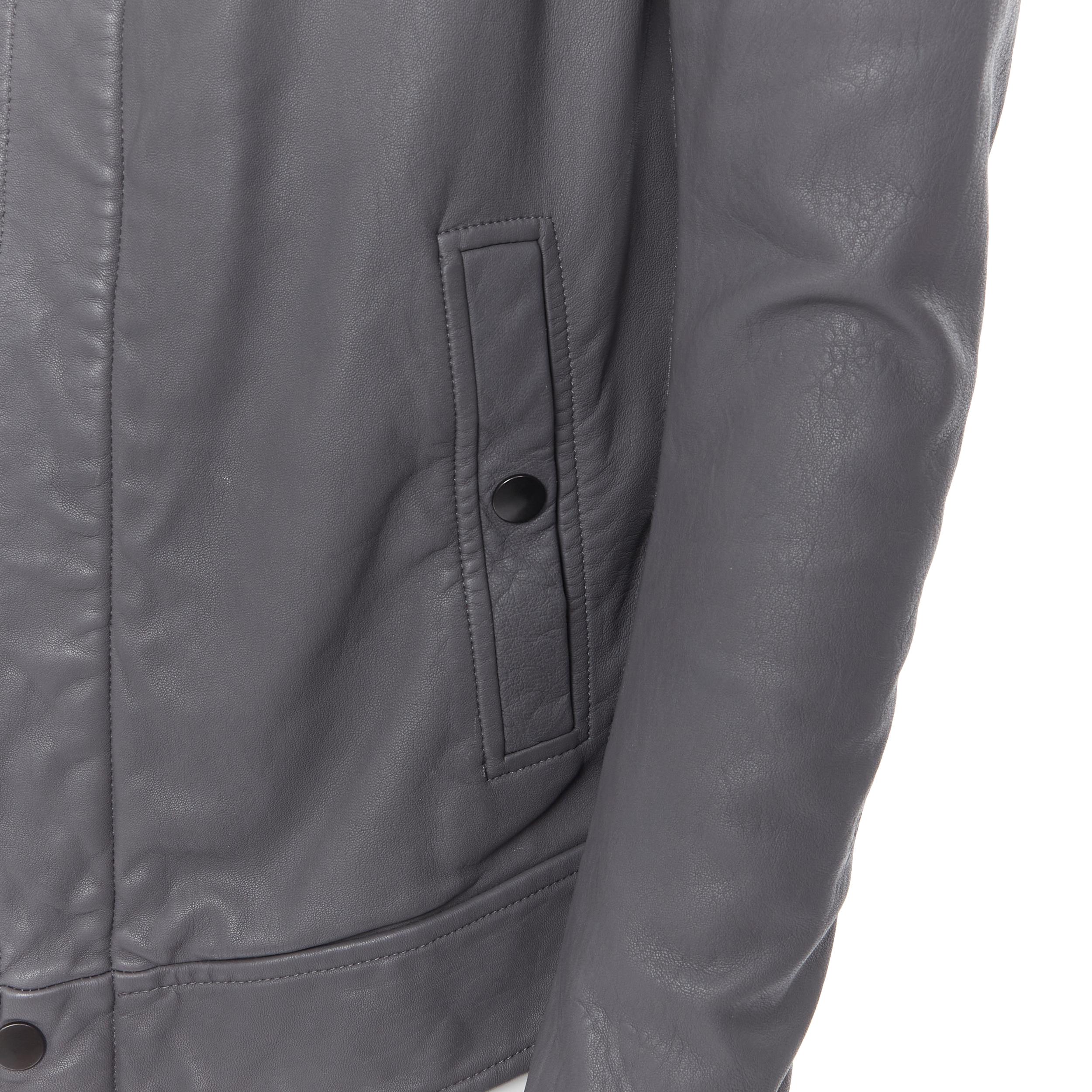 RICK OWENS shadow grey soft lamb leather aviator flight detail bomber jacket S In Good Condition In Hong Kong, NT
