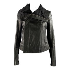 RICK OWENS Size 10 Black Leather Crackled Moto Racer Jacket