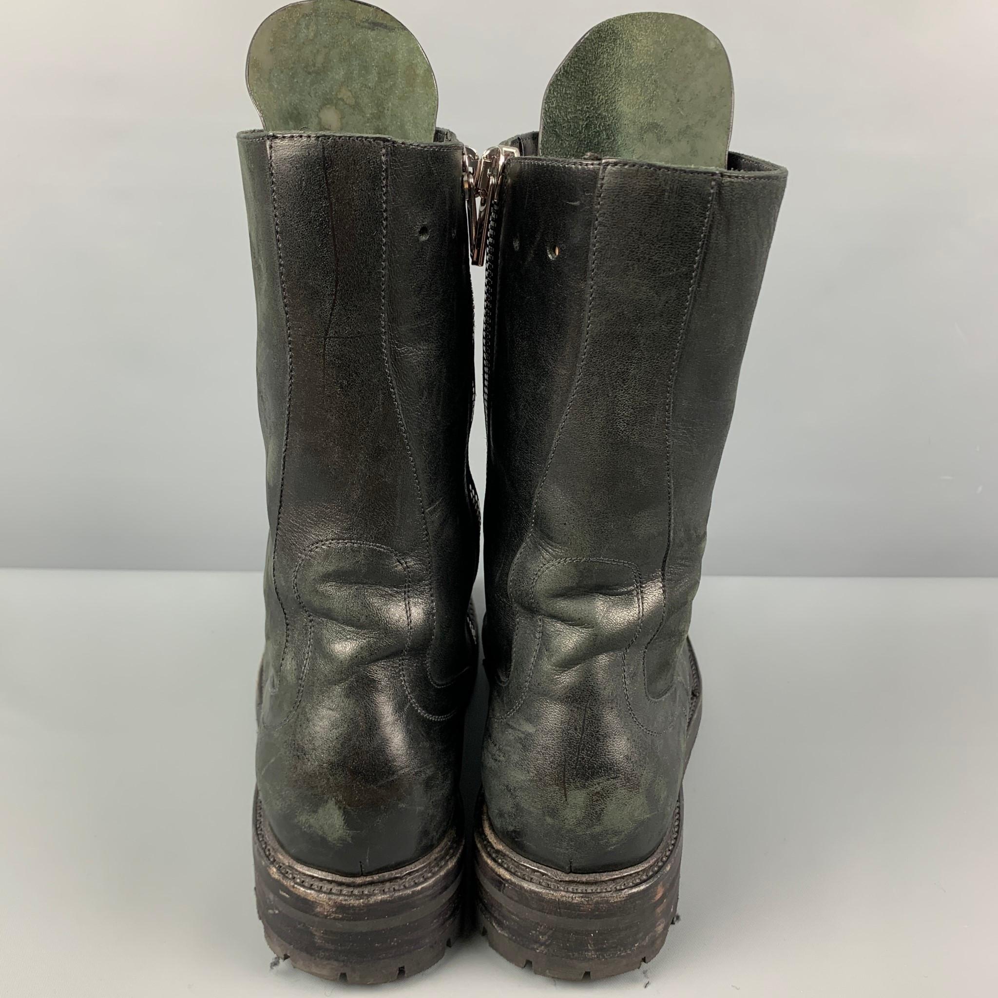 RICK OWENS Size 10 Black Leather Tall Military Boots In Good Condition In San Francisco, CA