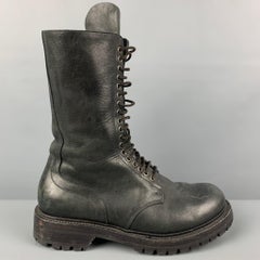 Used RICK OWENS Size 10 Black Leather Tall Military Boots